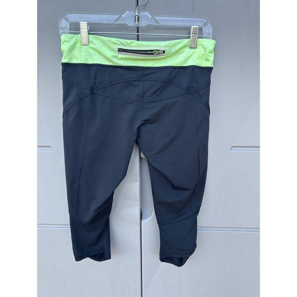 Lululemon Run Pace Crop Pant Sz 8 Running Capris Black/neon Green Pink polka Dot - Picture 4 of 11